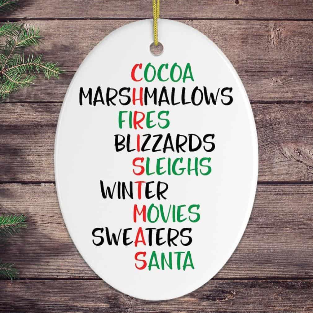 Cocoa Marshmallows Fires Blizzards Sleighs Winter Movies Sweaters Santa Oval Ornament Cocoa Marshmallows Fires Blizzards Sleighs Winter Movies Sweaters Santa Oval Ornament