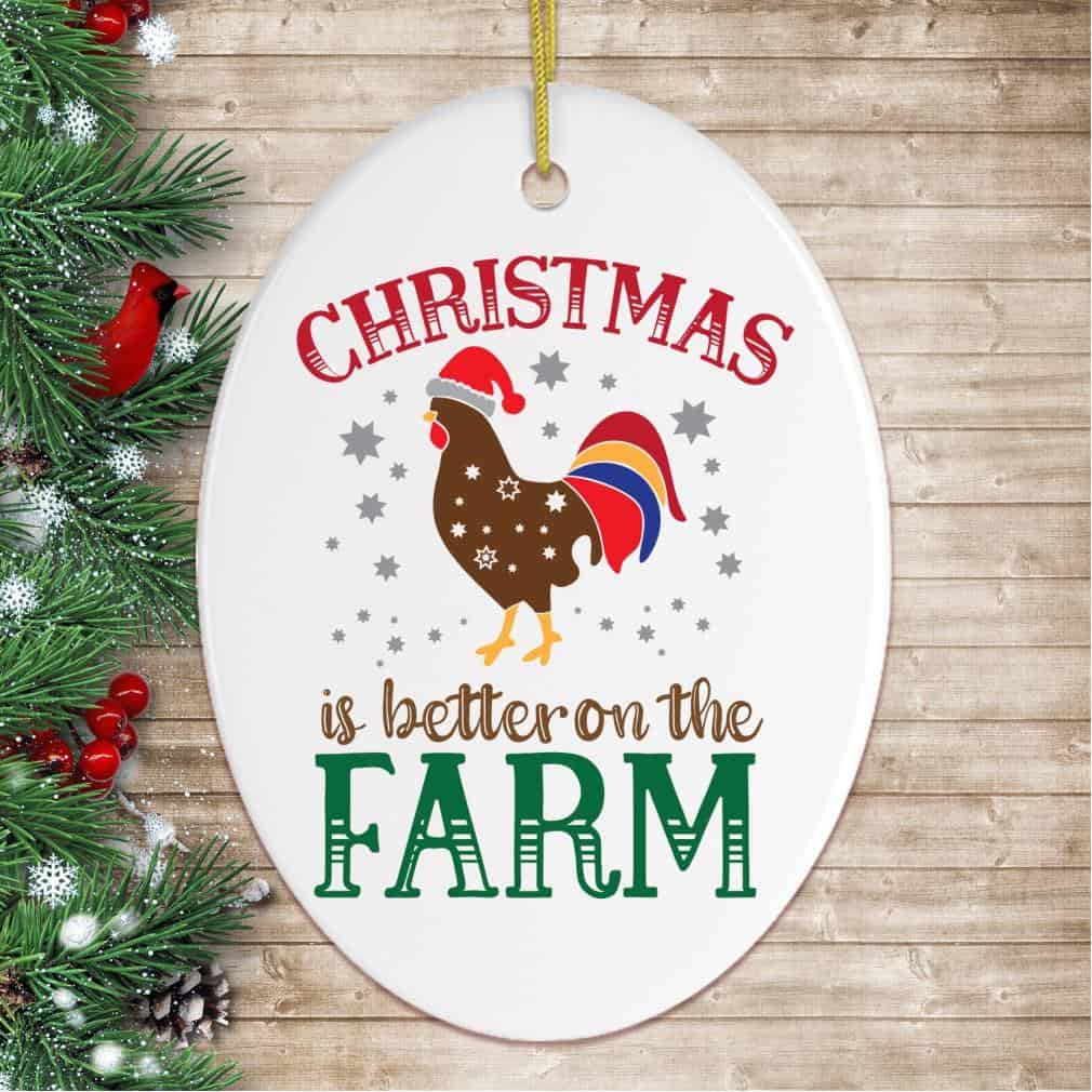 Christmas Is Better In The Farm Rooster Oval Ornament