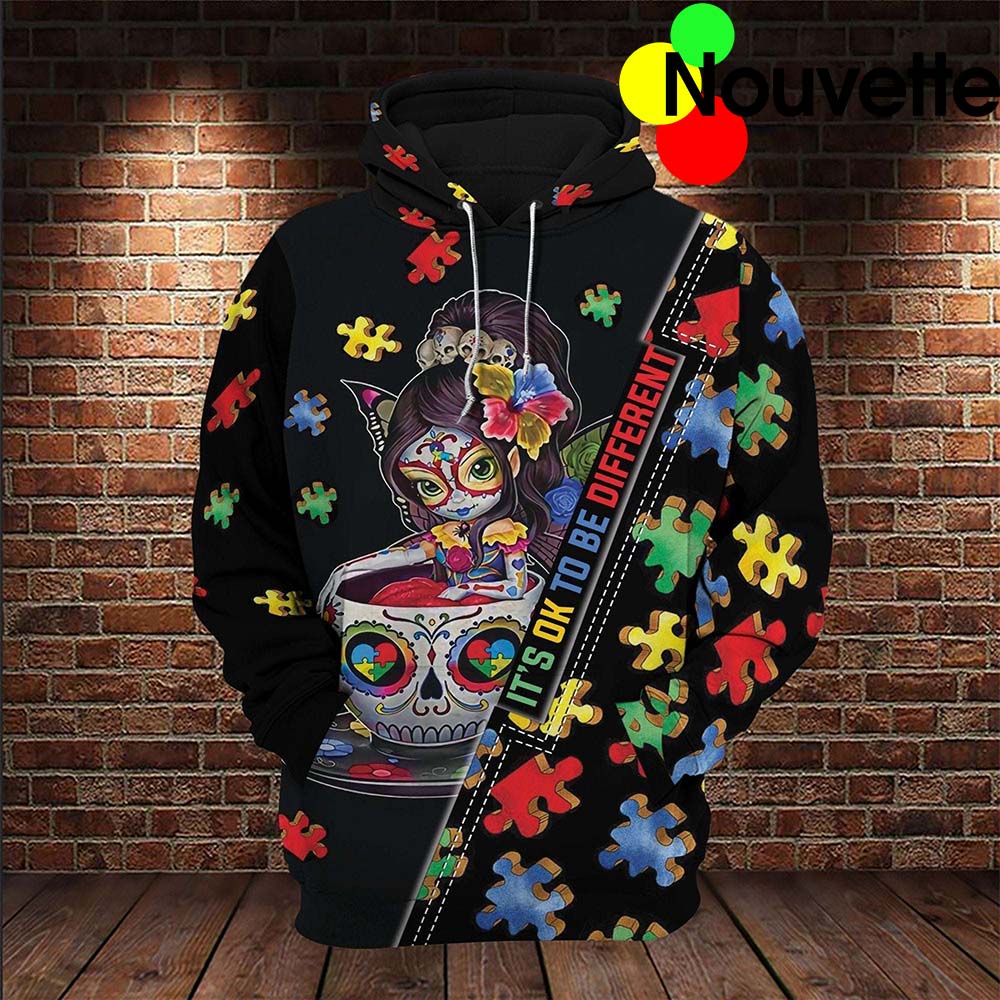 Skull Fairy It’S Ok To Be Different Autism Awareness 3D Hoodie Skull Fairy It’S Ok To Be Different Autism Awareness 3D Hoodie