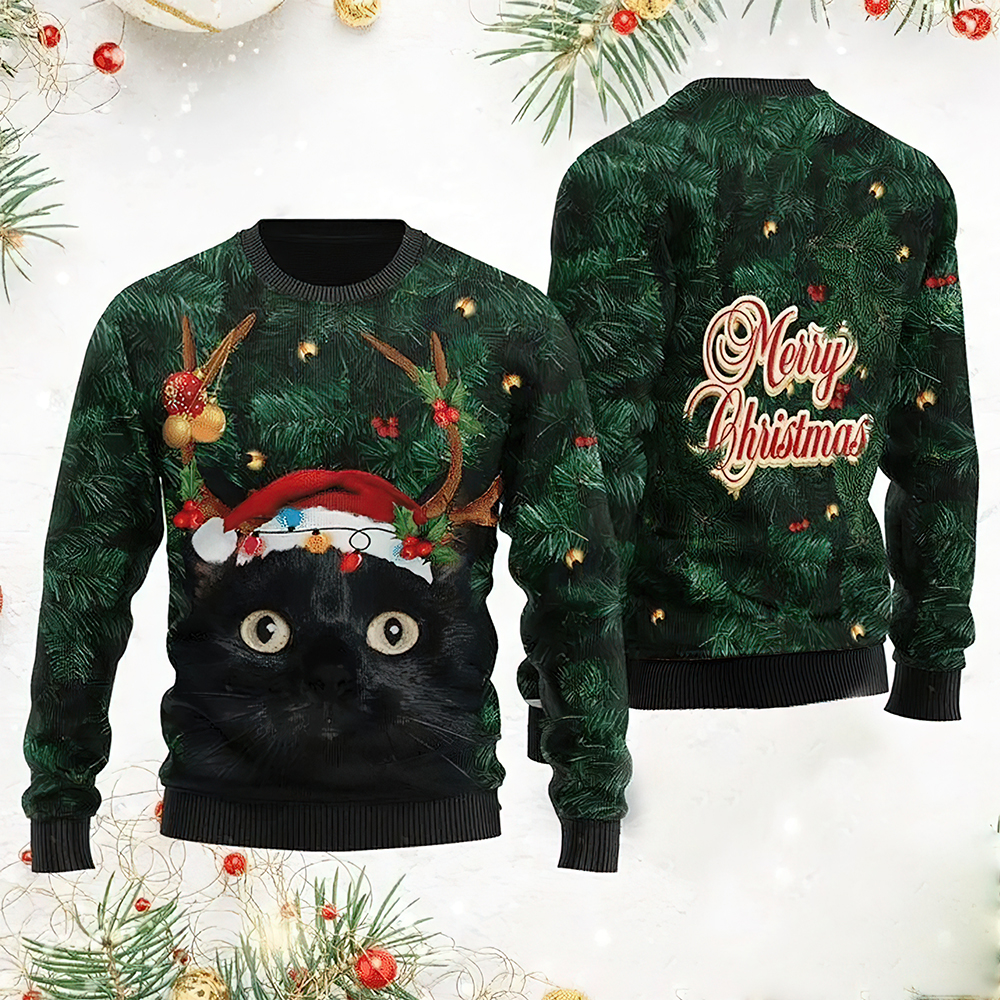 Black Cat Ugly Christmas Sweater Black Cat Ugly Christmas Sweater