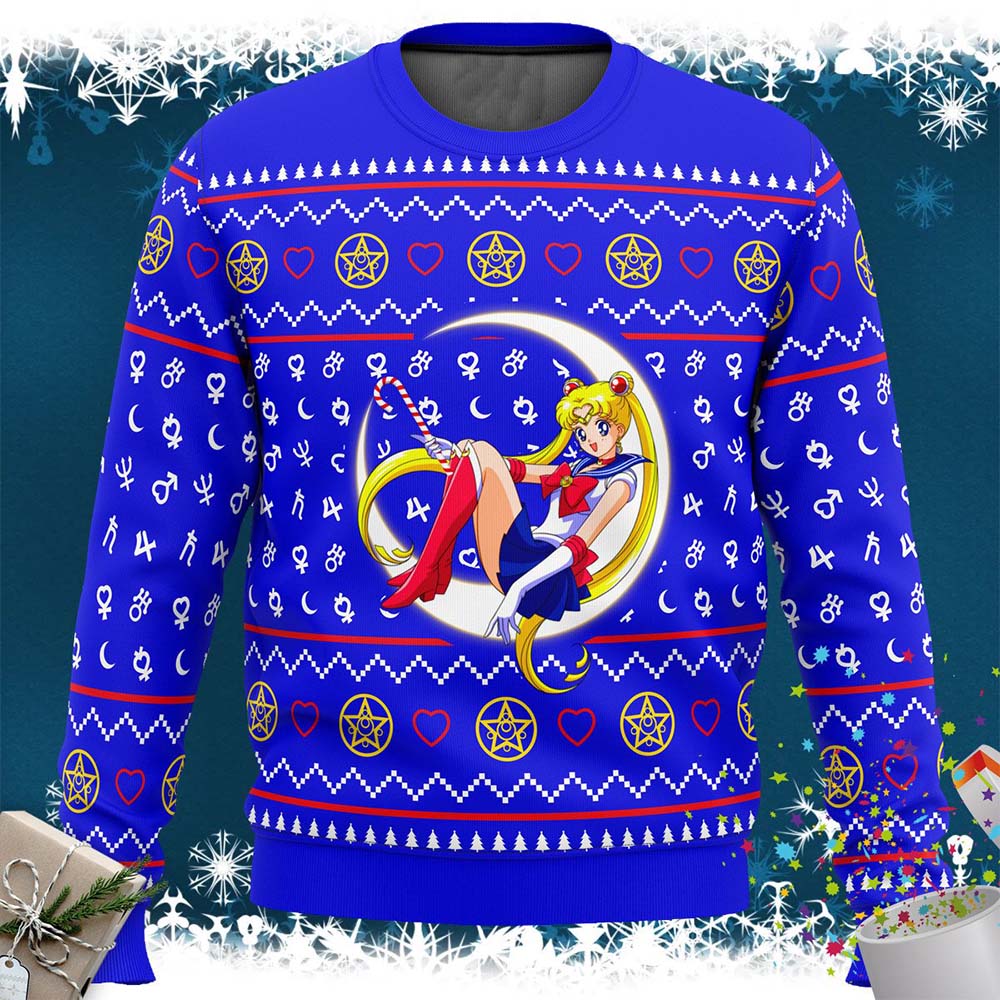 Sailor Moon Sitting On Moon Christmas Sweater