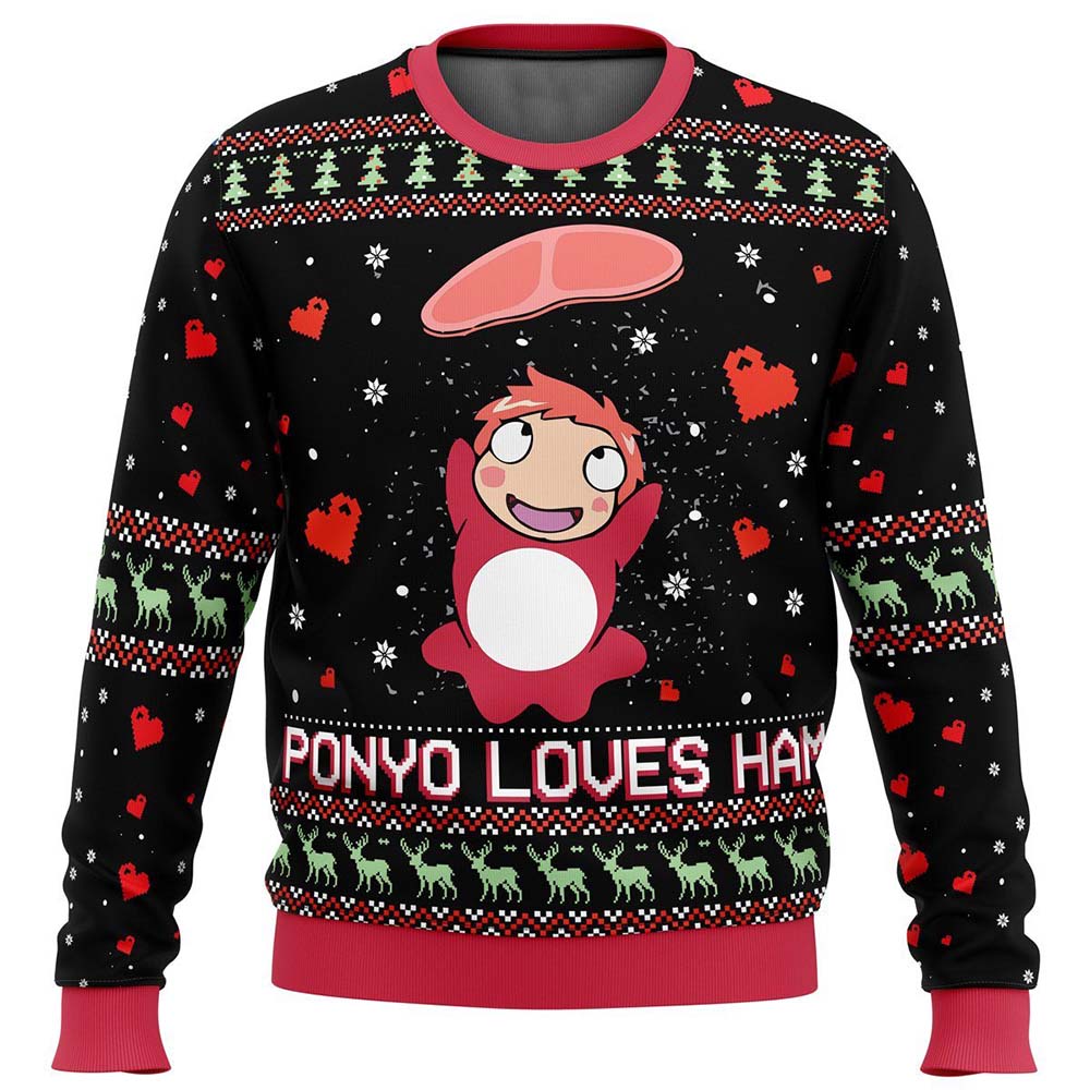 Ponyo Loves Ham Miyazaki Christmas Sweater Ponyo Loves Ham Miyazaki Christmas Sweater