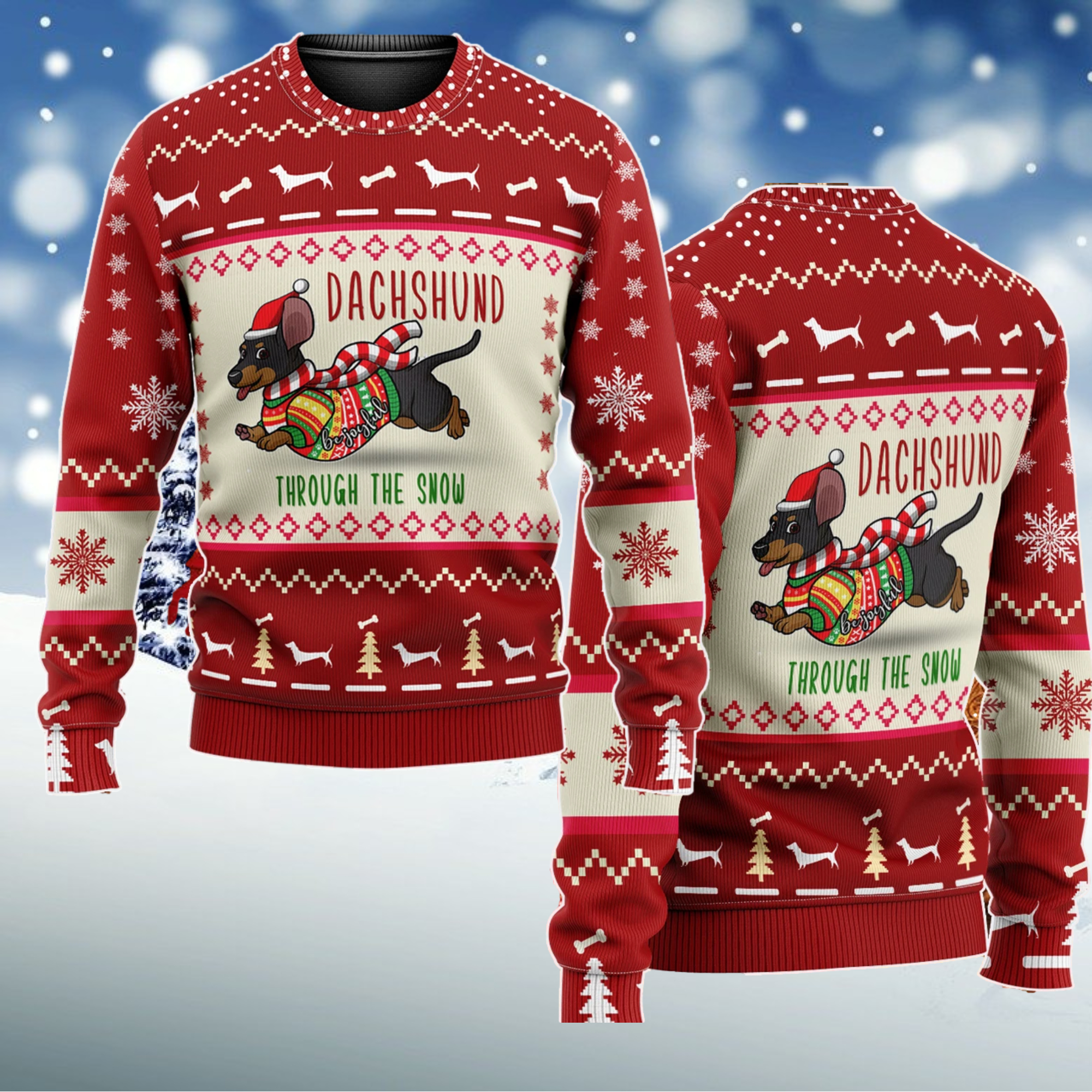 Dachshund Through The Snow Christmas Ugly Sweater