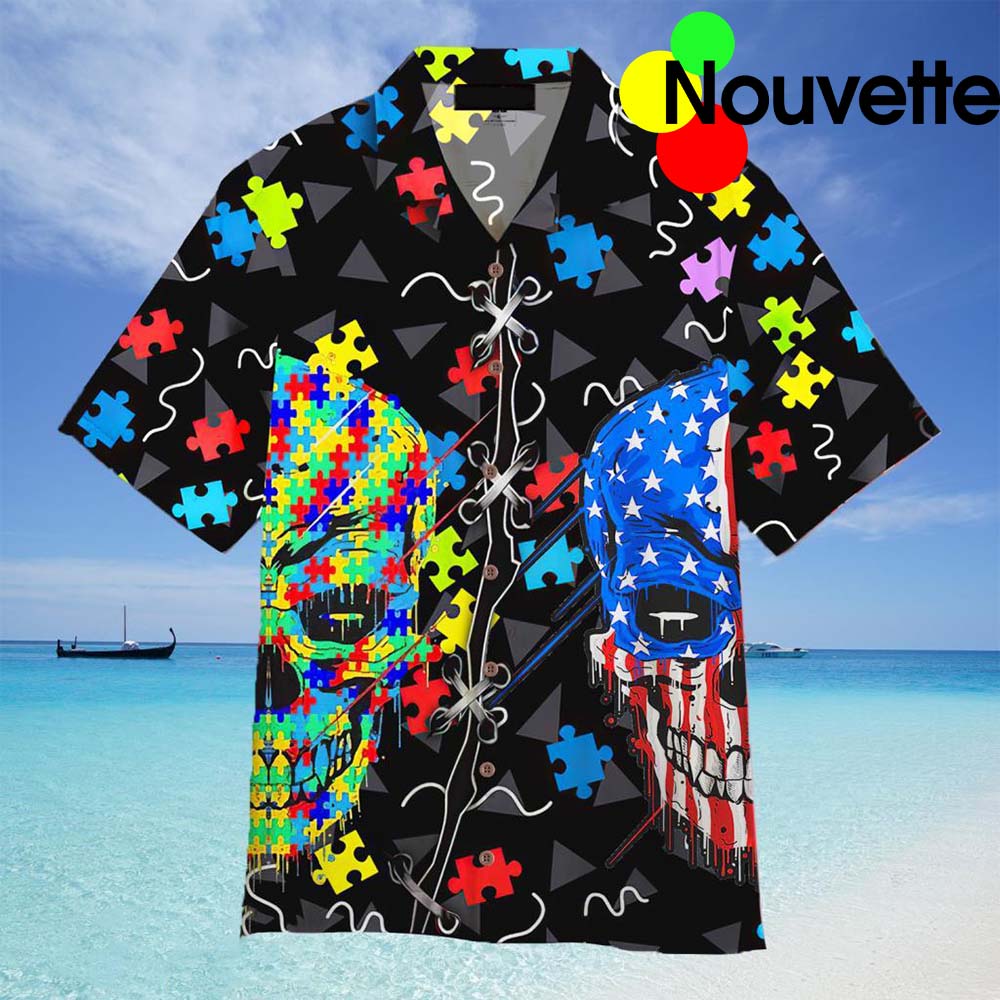 Skull Autism Awareness Aloha Hawaiian Shirt
