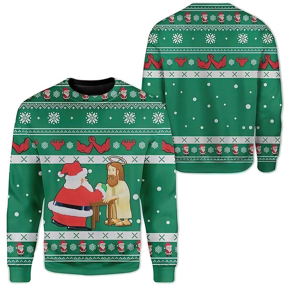 Santa Claus And God Jesus Wrestling Christmas Sweater Santa Claus And God Jesus Wrestling Christmas Sweater