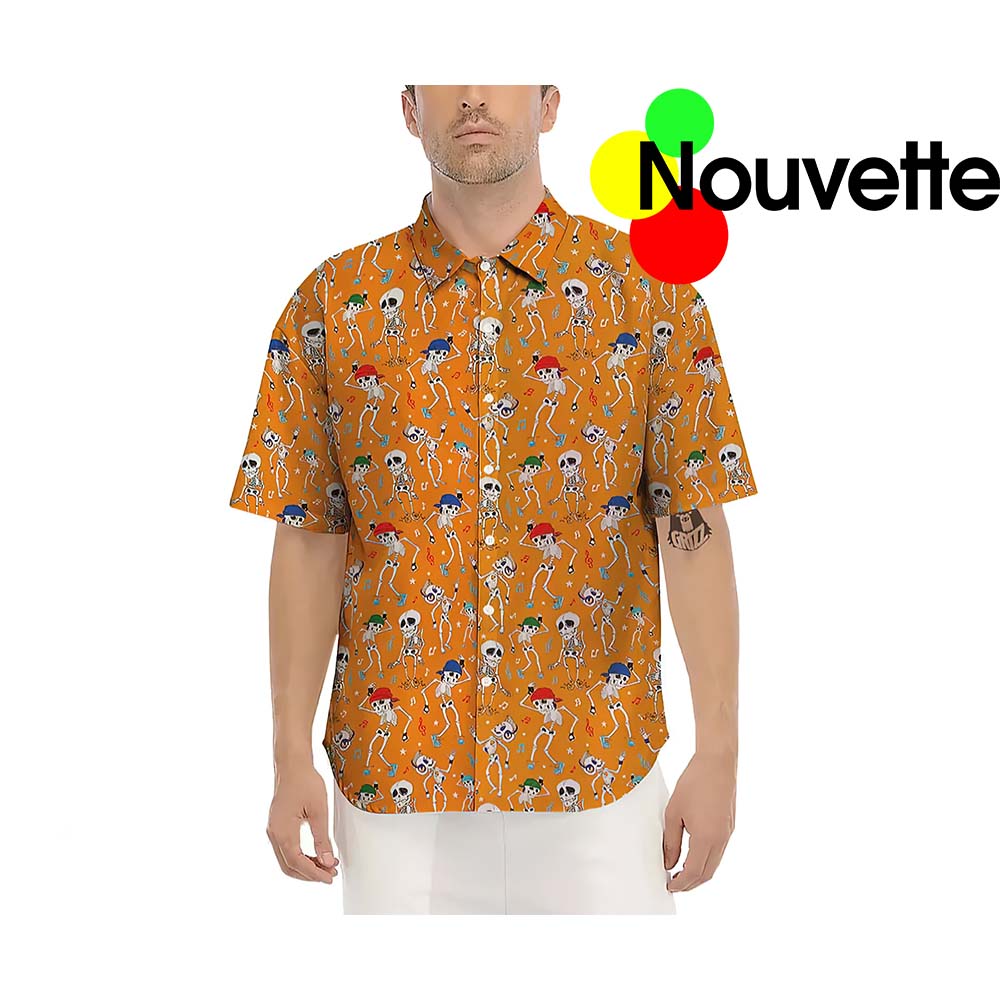 Skeleton Wearing Hat Orange Halloween Hawaiian Shirt