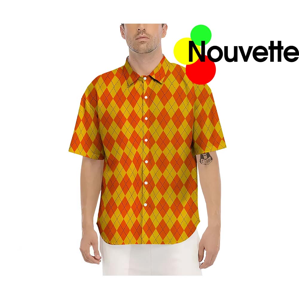 Argyle Orange Pattern Halloween Hawaiian Shirt Argyle Orange Pattern Halloween Hawaiian Shirt