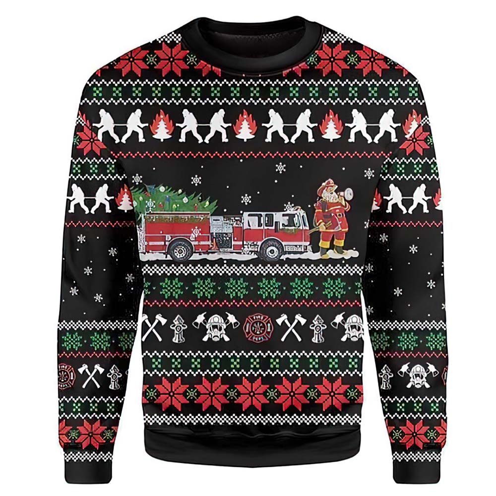 Santa Claus Firefighter Christmas Sweater Santa Claus Firefighter Christmas Sweater