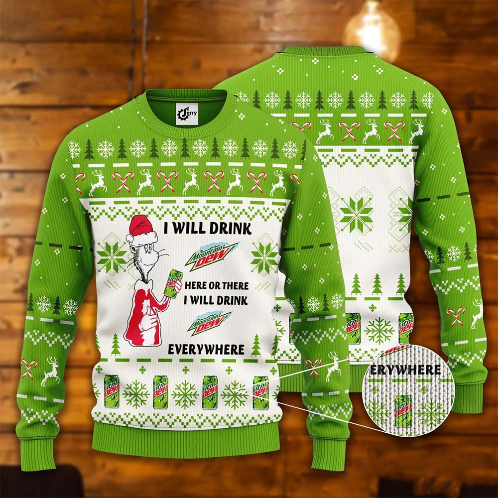 Dr Seuss I Will Drink Mountain Dew Christmas Sweater Dr Seuss I Will Drink Mountain Dew Christmas Sweater