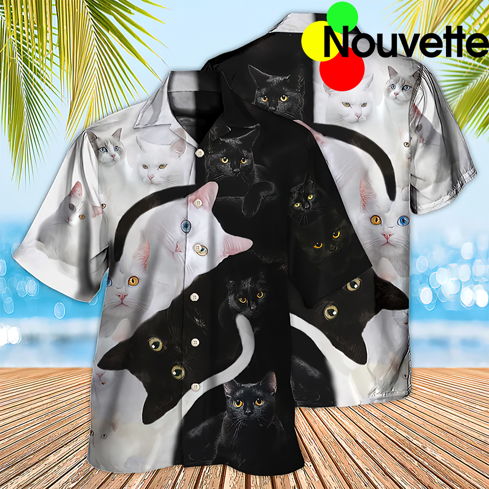 Black Cat And White Hawaiian Shirt Black Cat And White Hawaiian Shirt