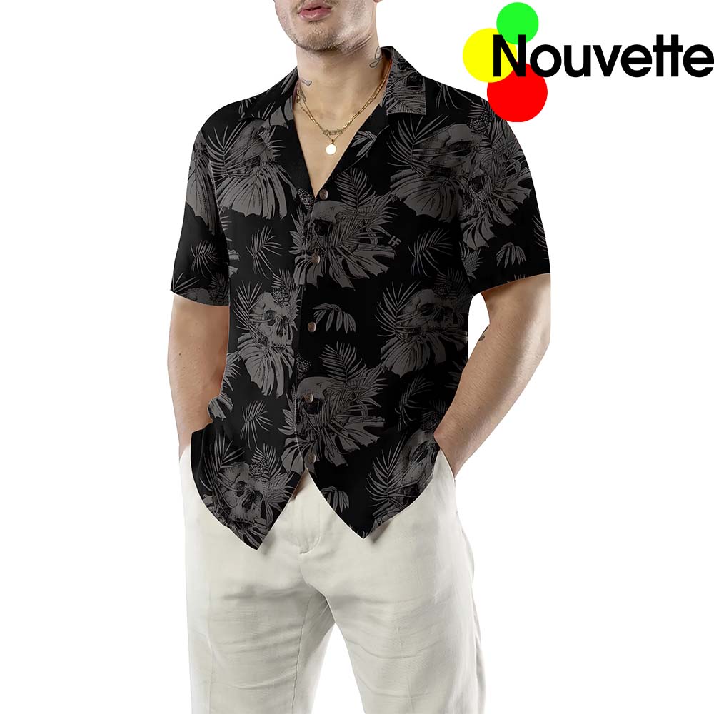 Seamless Gothic Skull With Butterfly Goth Hawaiian Shirt Seamless Gothic Skull With Butterfly Goth Hawaiian Shirt