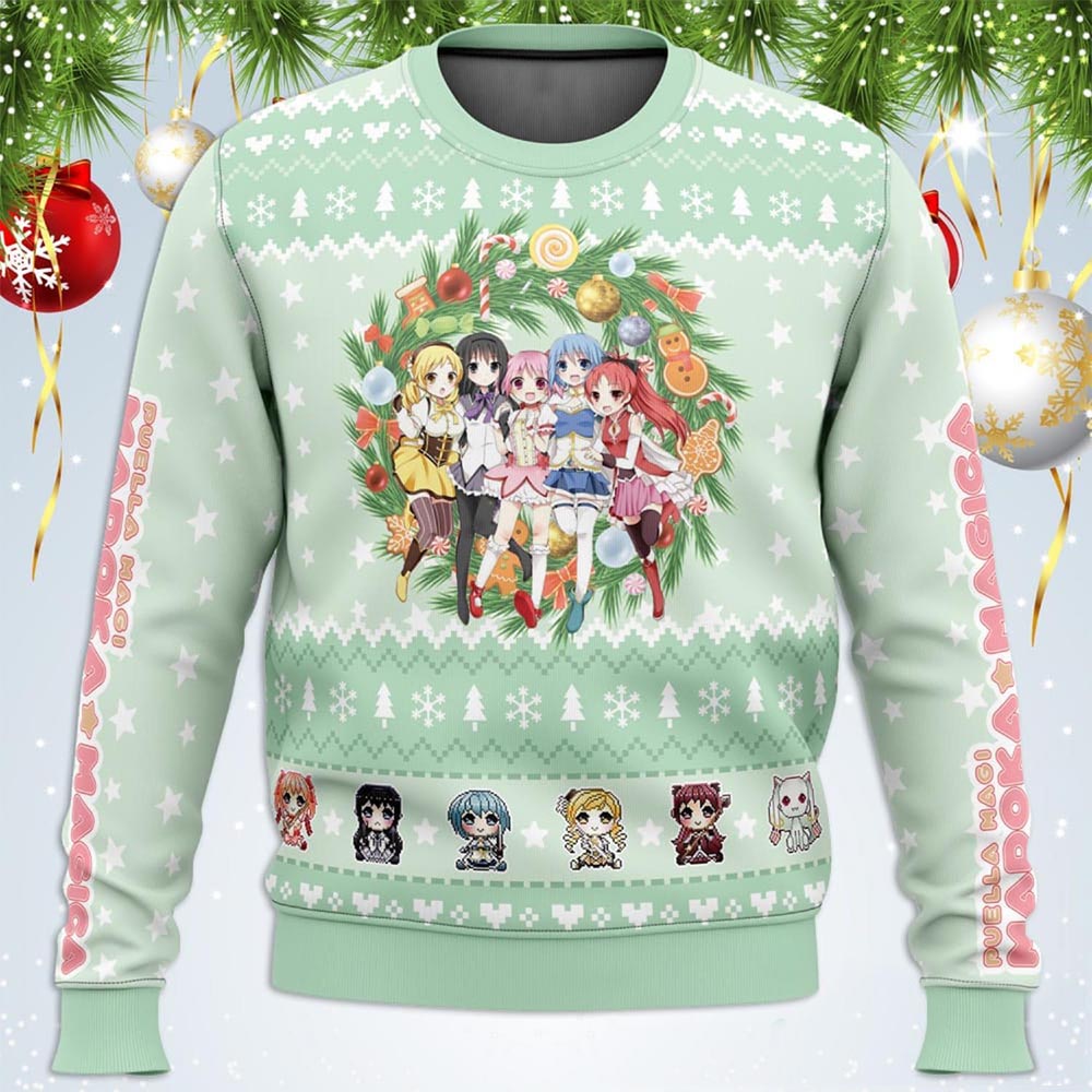 Magical Girls Puella Magi Madoka Magica Ugly Christmas Sweater Magical Girls Puella Magi Madoka Magica Ugly Christmas Sweater