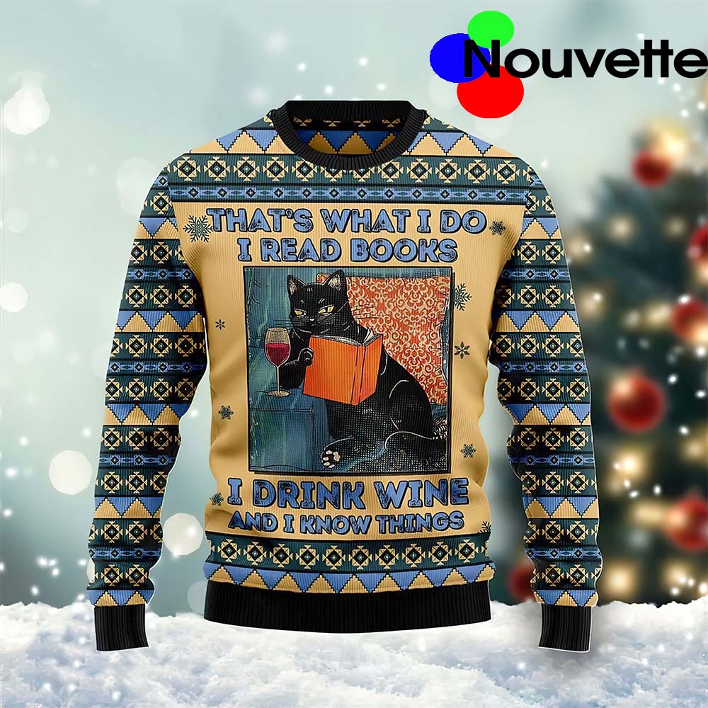 Black Cat That’S What I Do I Read Books Christmas Sweater Black Cat That’S What I Do I Read Books Christmas Sweater