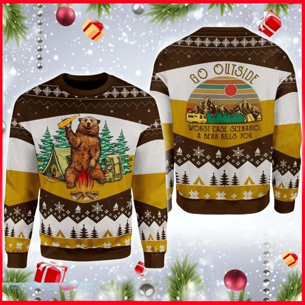 A Bear With Beer Vintage Camping Christmas Sweater A Bear With Beer Vintage Camping Christmas Sweater