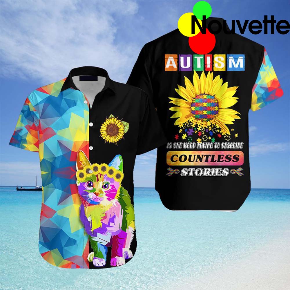 Cat Sunflower Autism Countless Stories Hawaiian Shirt