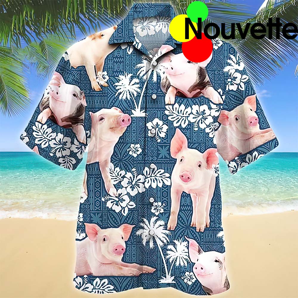 Pig Blue Tribal Pattern Hawaiian Shirt Pig Blue Tribal Pattern Hawaiian Shirt