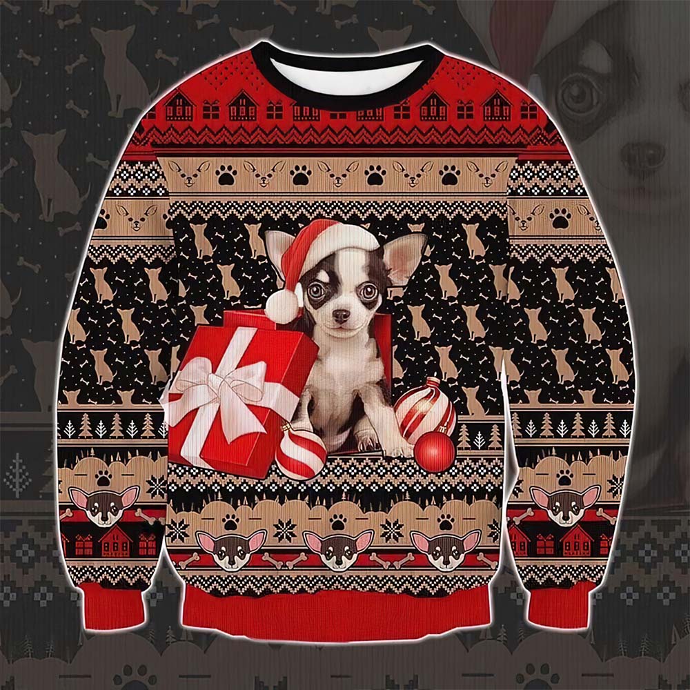 Lovely Chihuahua And Present Snowball Christmas Sweater Lovely Chihuahua And Present Snowball Christmas Sweater