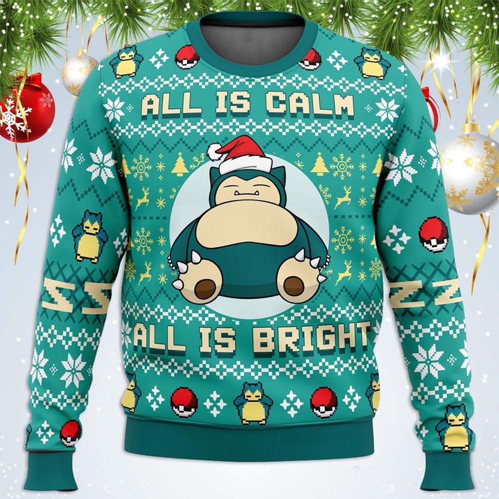 All Is Calm All Bright Snorlax Christmas Sweater All Is Calm All Bright Snorlax Christmas Sweater