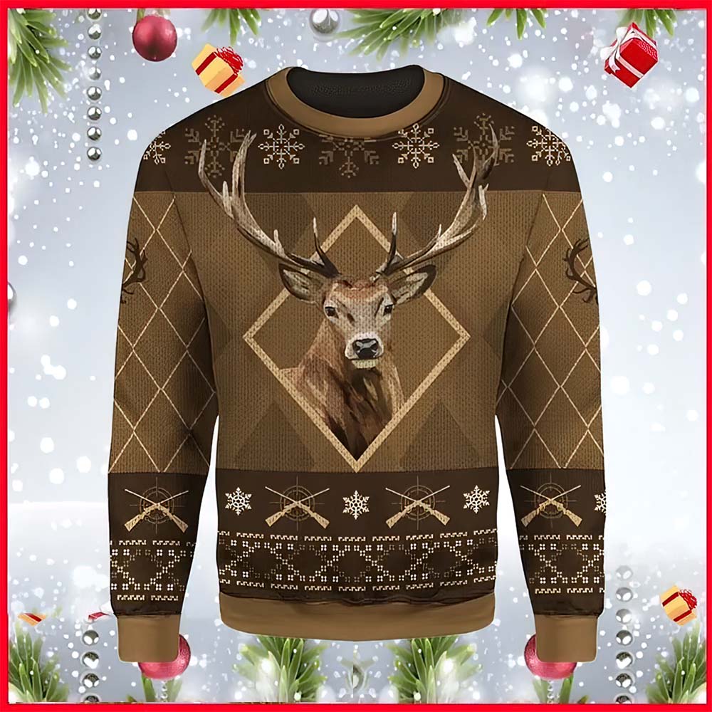 Brown Snowflakes And Lovely Deer Christmas Sweater Brown Snowflakes And Lovely Deer Christmas Sweater