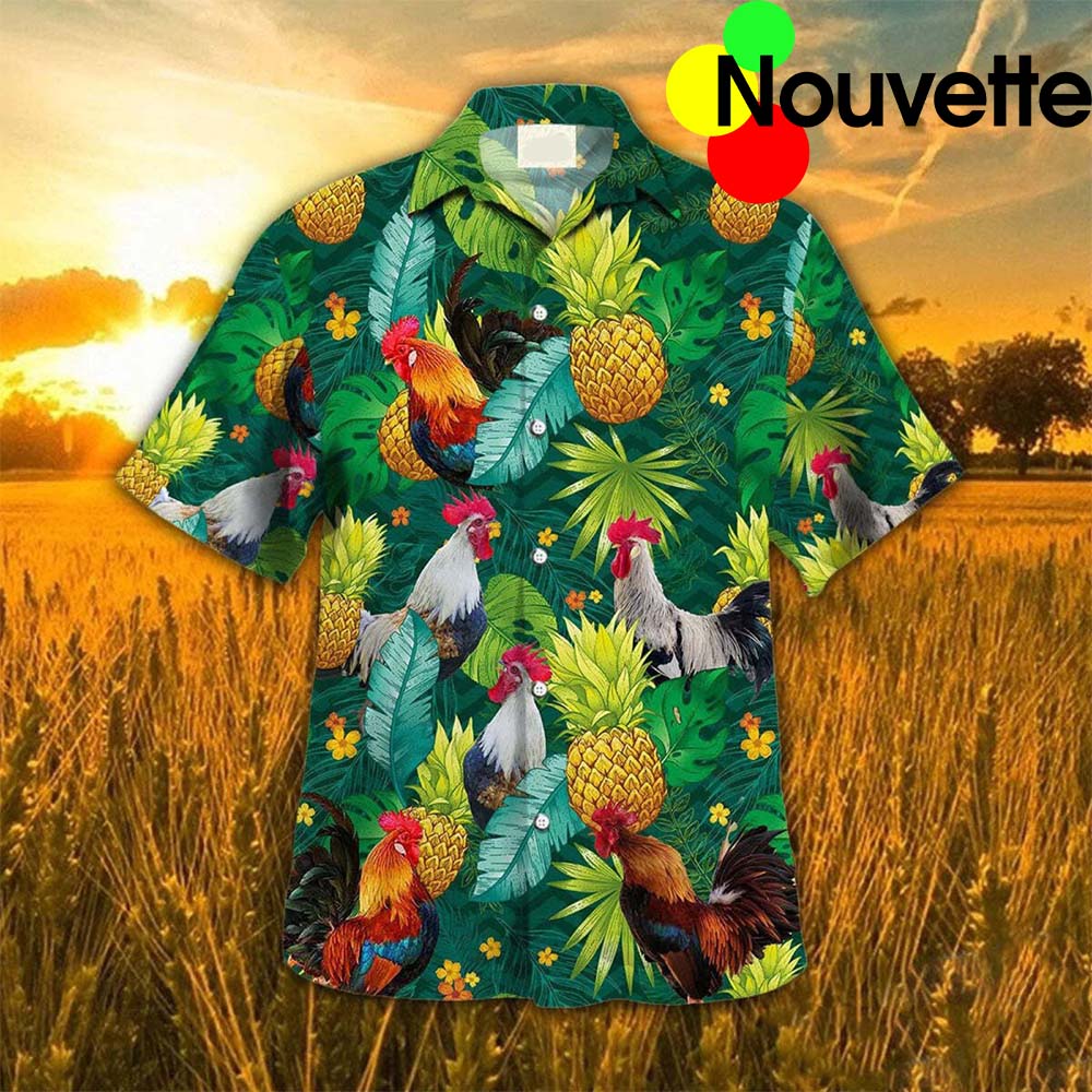 Chicken Rooster Tropical Pineapple Hawaiian Shirt