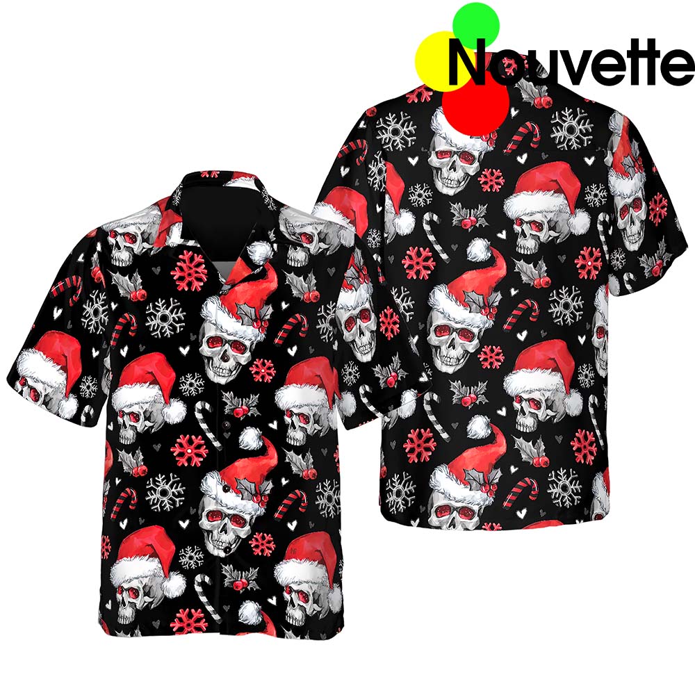 Skulls With Candy Canes Christmas Hawaiian Shirt Skulls With Candy Canes Christmas Hawaiian Shirt