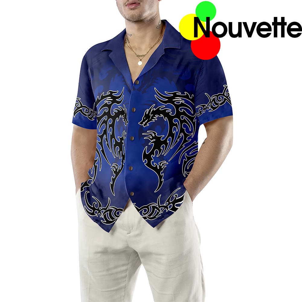 Blue Tribal Dragon Hawaiian Shirt Blue Tribal Dragon Hawaiian Shirt