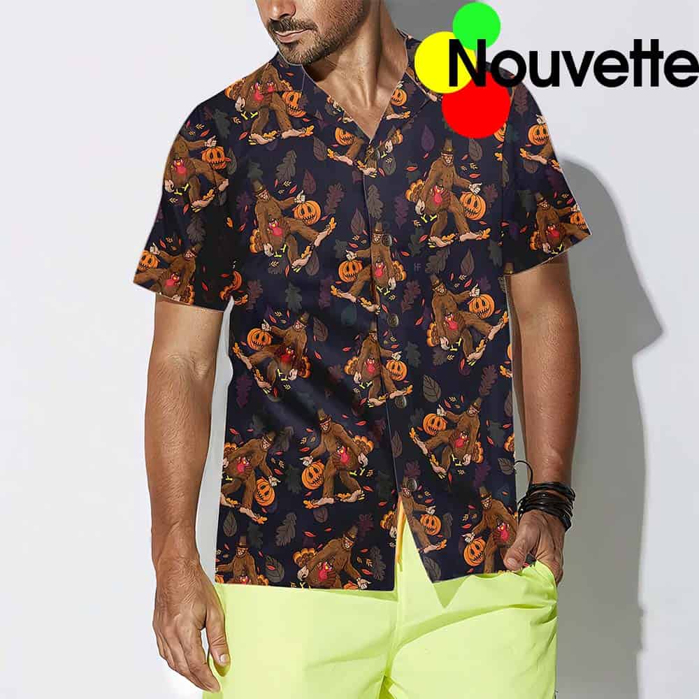 Bigfoot Grabbing Turkey And Pumpkin Hawaiian Shirt Bigfoot Grabbing Turkey And Pumpkin Hawaiian Shirt
