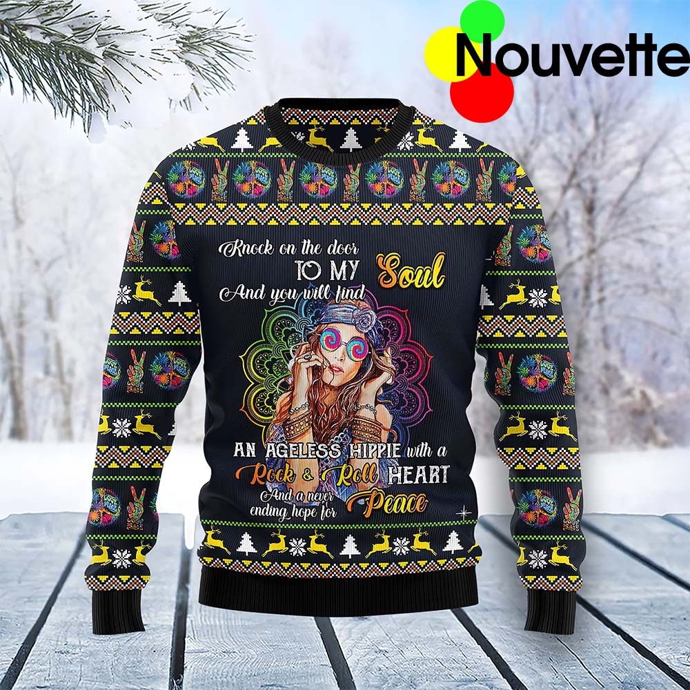 Hippie Girl Christmas Ugly Sweater