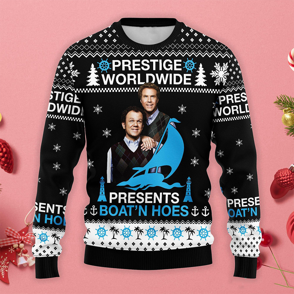 Step Brothers Prestige Worldwide Presents Boats N Hoes Christmas Sweater Step Brothers Prestige Worldwide Presents Boats N Hoes Christmas Sweater