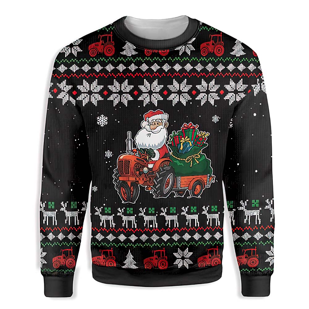 Santa Claus Farm Tractor Christmas Sweater Santa Claus Farm Tractor Christmas Sweater