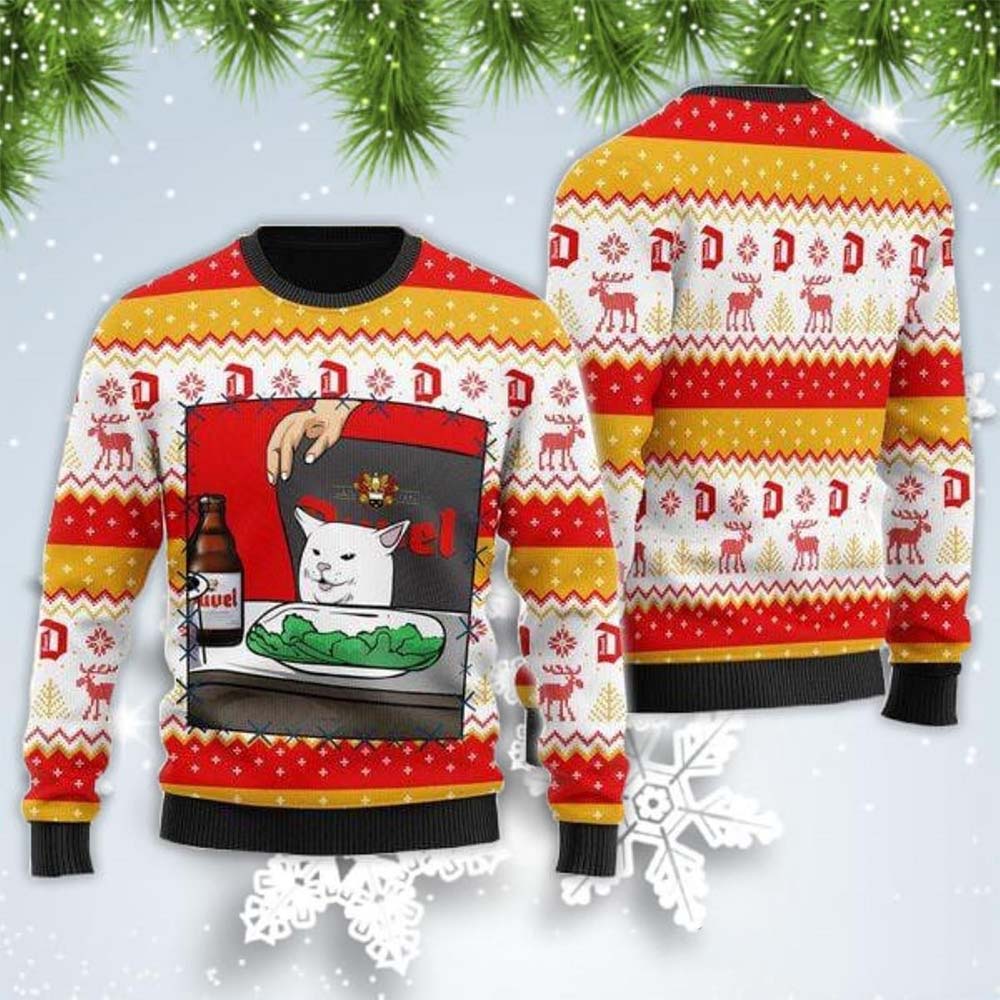 Duvel Beer Cat Meme Ugly Christmas Sweater Duvel Beer Cat Meme Ugly Christmas Sweater