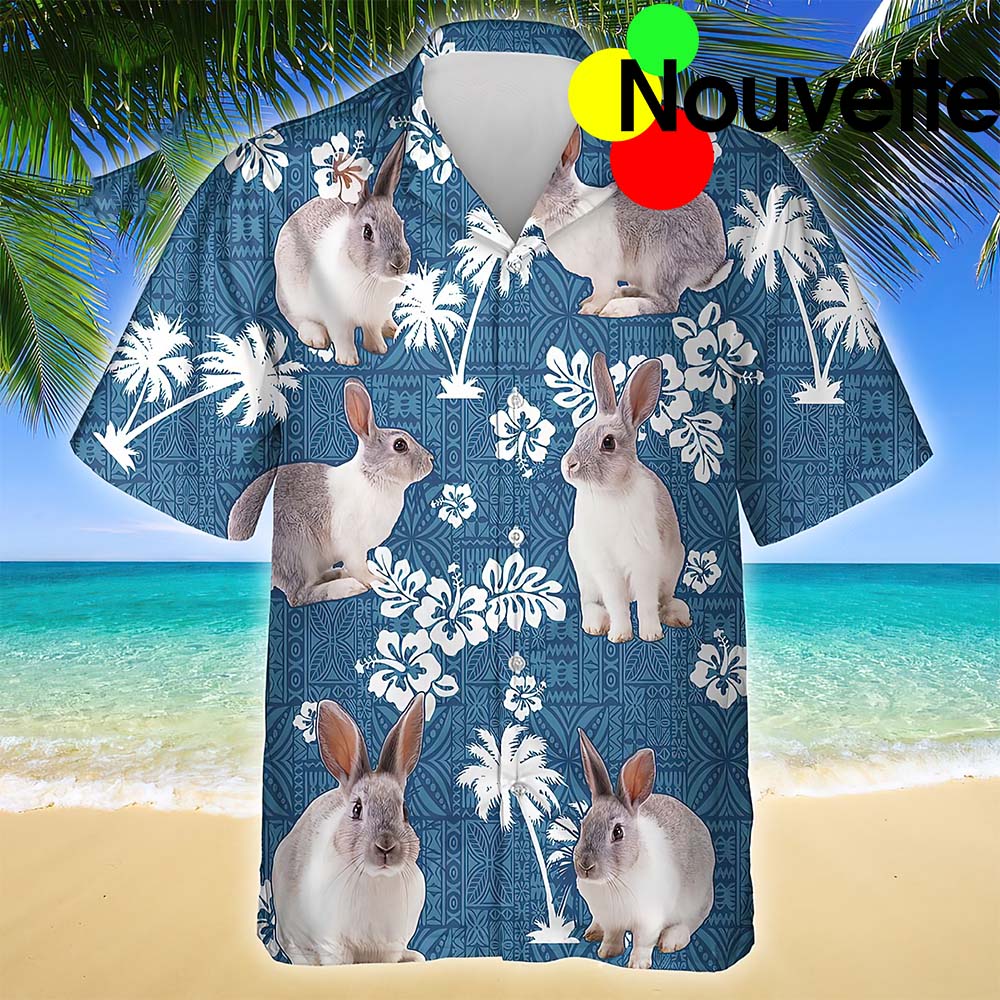 Rabbit Blue Tribal Pattern Hawaiian Shirt Rabbit Blue Tribal Pattern Hawaiian Shirt