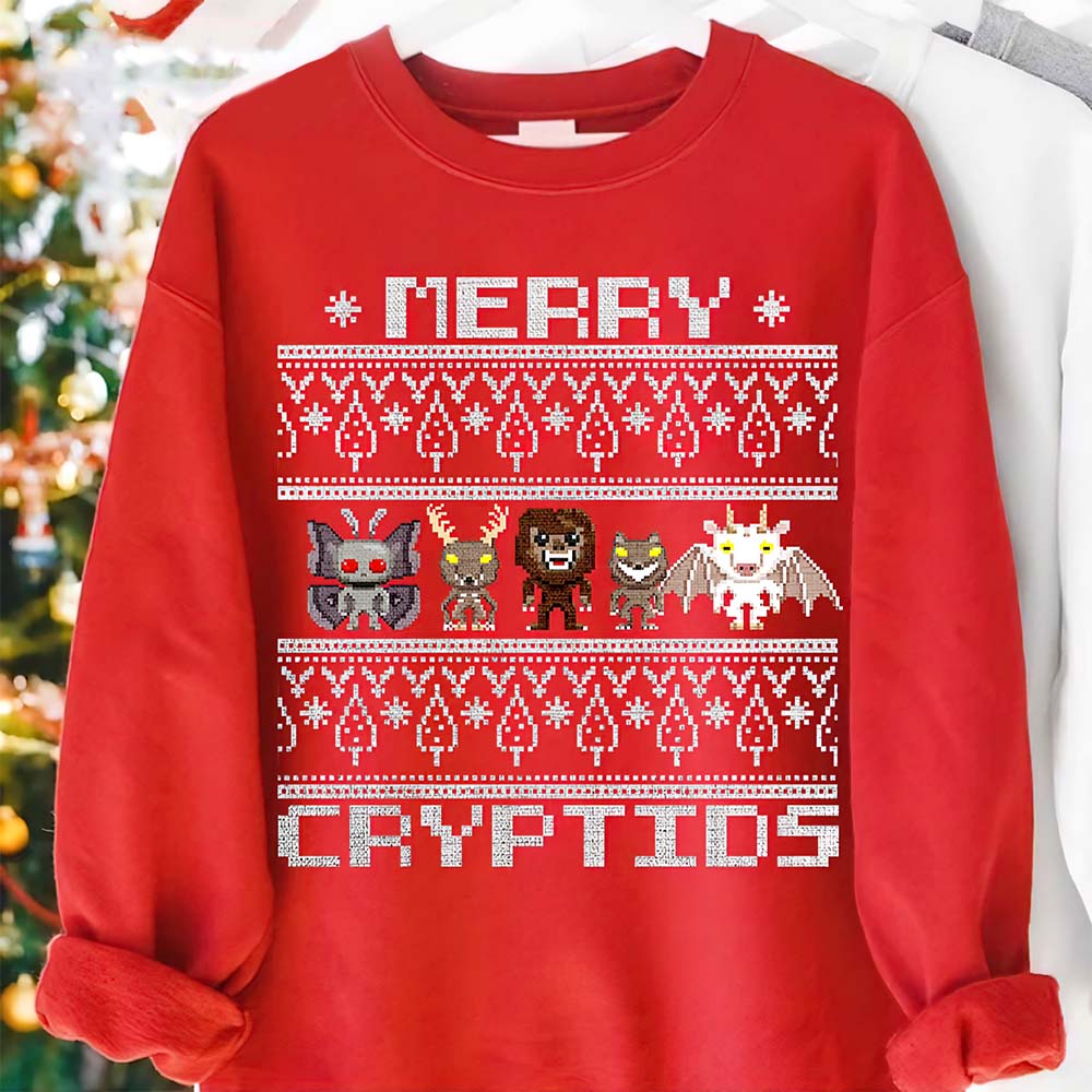 Merry Cryptids Mothman Wendigo Sasquatch Dogman Jersey Devil Christmas Sweatshirt Merry Cryptids Mothman Wendigo Sasquatch Dogman Jersey Devil Christmas Sweatshirt