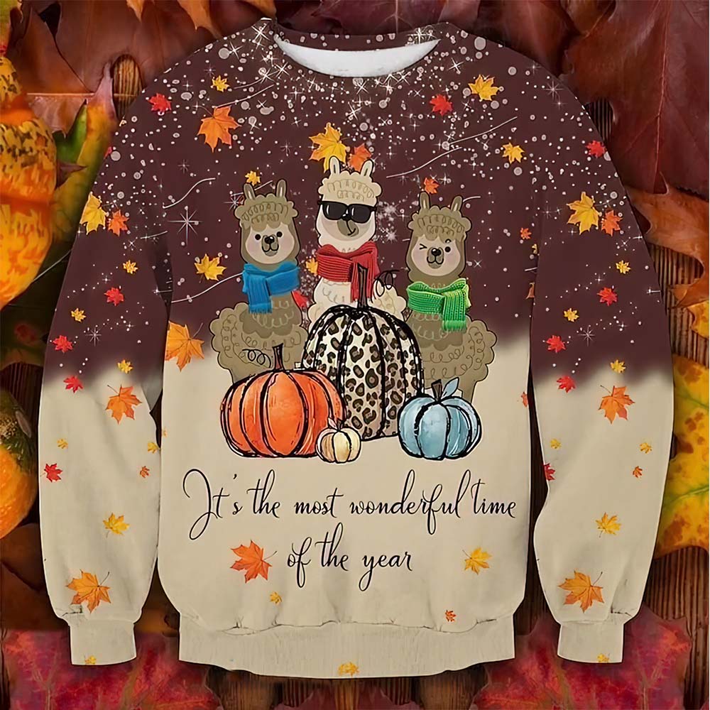 Lovely Alpaca With Pumpkin It’S The Most Wonderful Time Of The Year Christmas Sweater Lovely Alpaca With Pumpkin It’S The Most Wonderful Time Of The Year Christmas Sweater