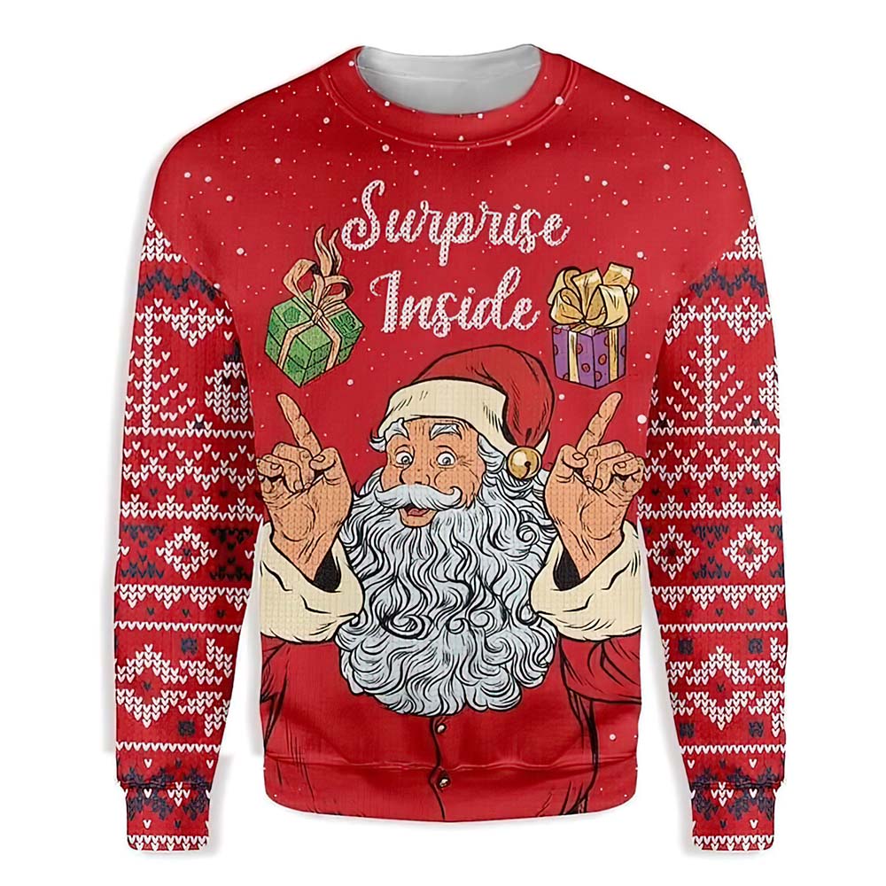 Santa Claus Surprise Inside Christmas Sweater Santa Claus Surprise Inside Christmas Sweater