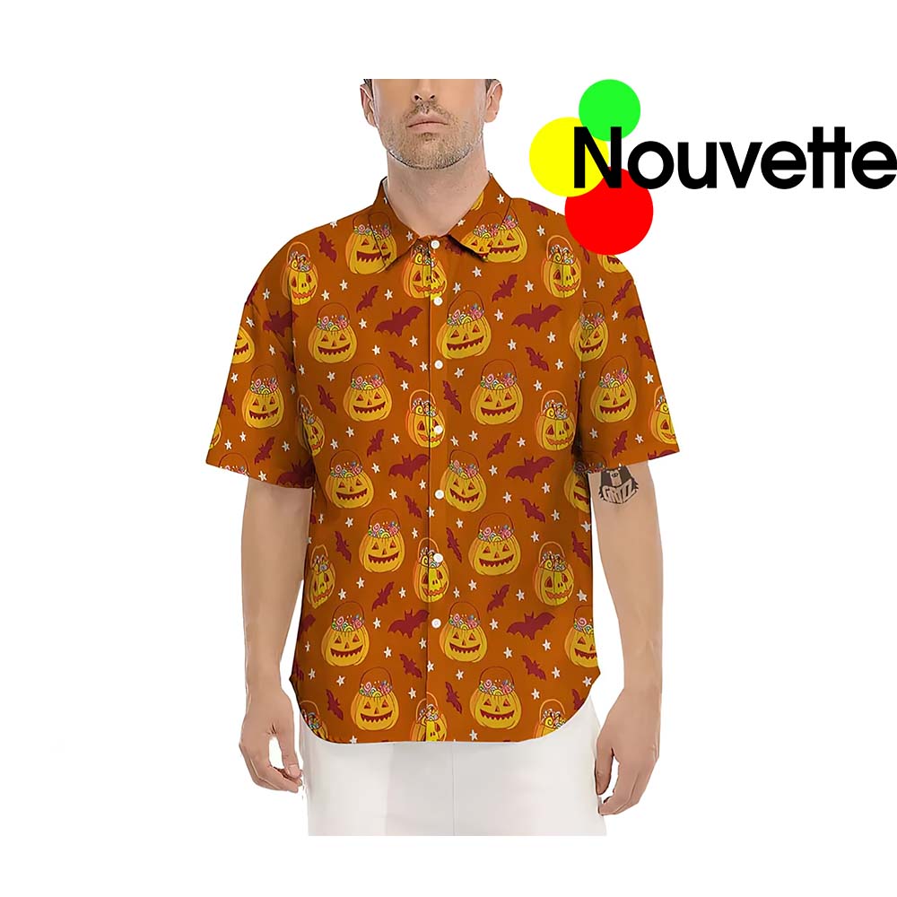 Stars With Pumpkin And Bat Orange Halloween Hawaiian Shirt