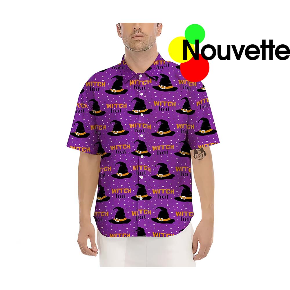 Halloween With Witch Hat Violet Halloween Hawaiian Shirt Halloween With Witch Hat Violet Halloween Hawaiian Shirt