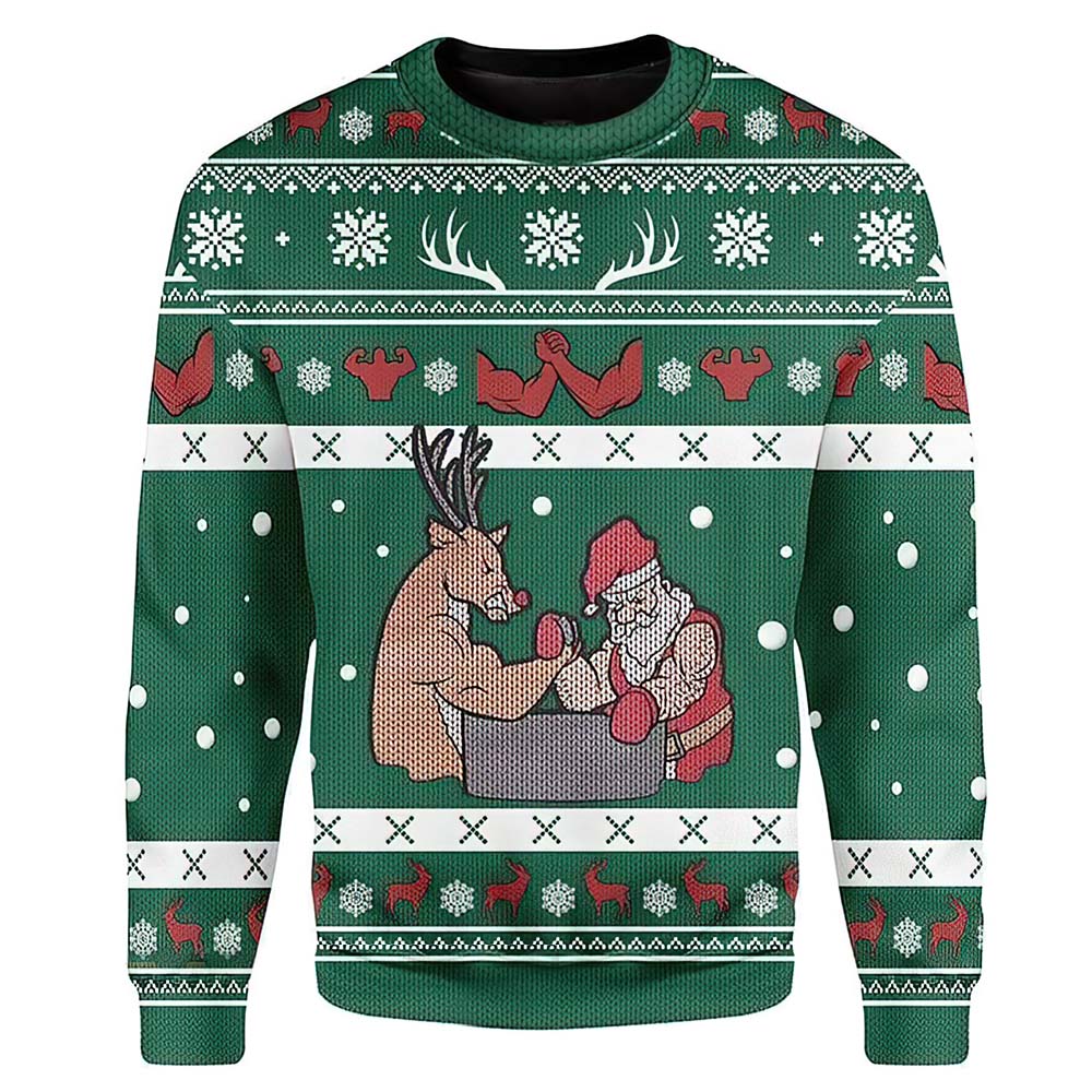 Santa Claus And Reindeer Arm-Wrestling Christmas Sweater