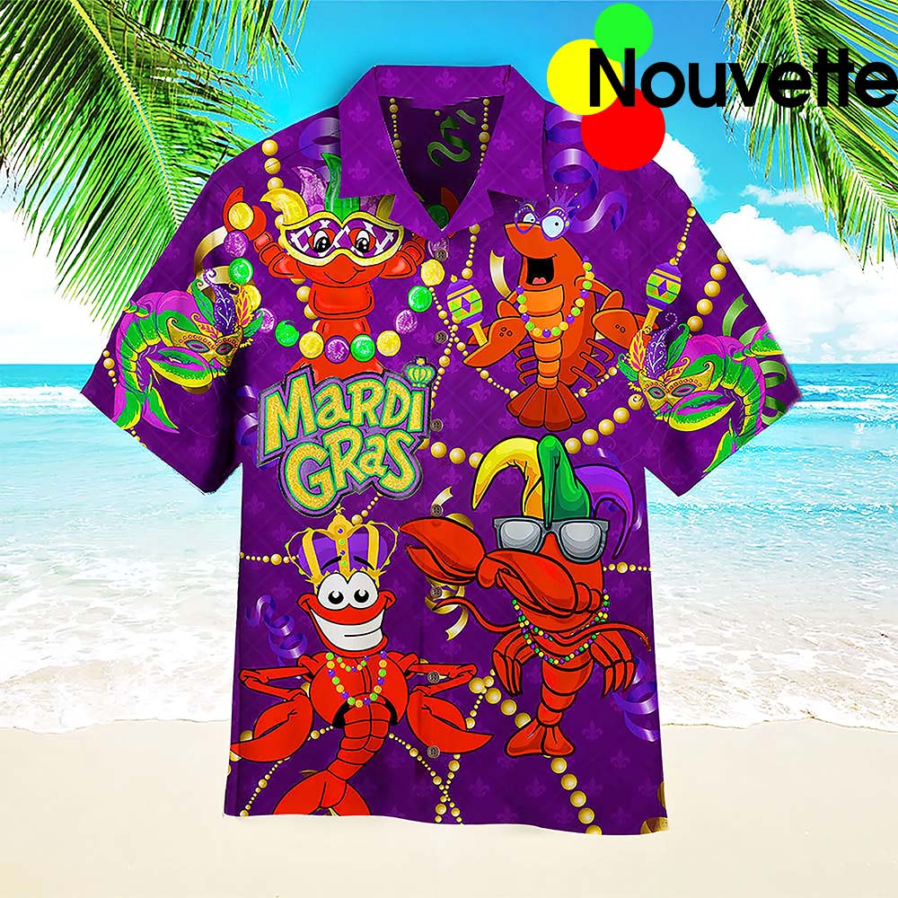 Crawfish Mardi Gras Happy Aloha Hawaiian Shirt