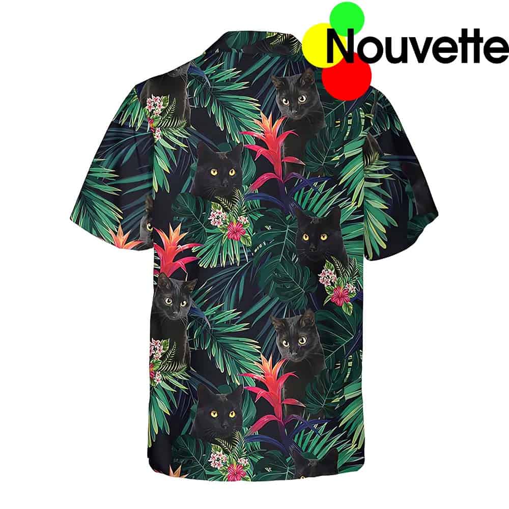 Black Cat And Tropical Pattern Hawaiian Shirt Black Cat And Tropical Pattern Hawaiian Shirt