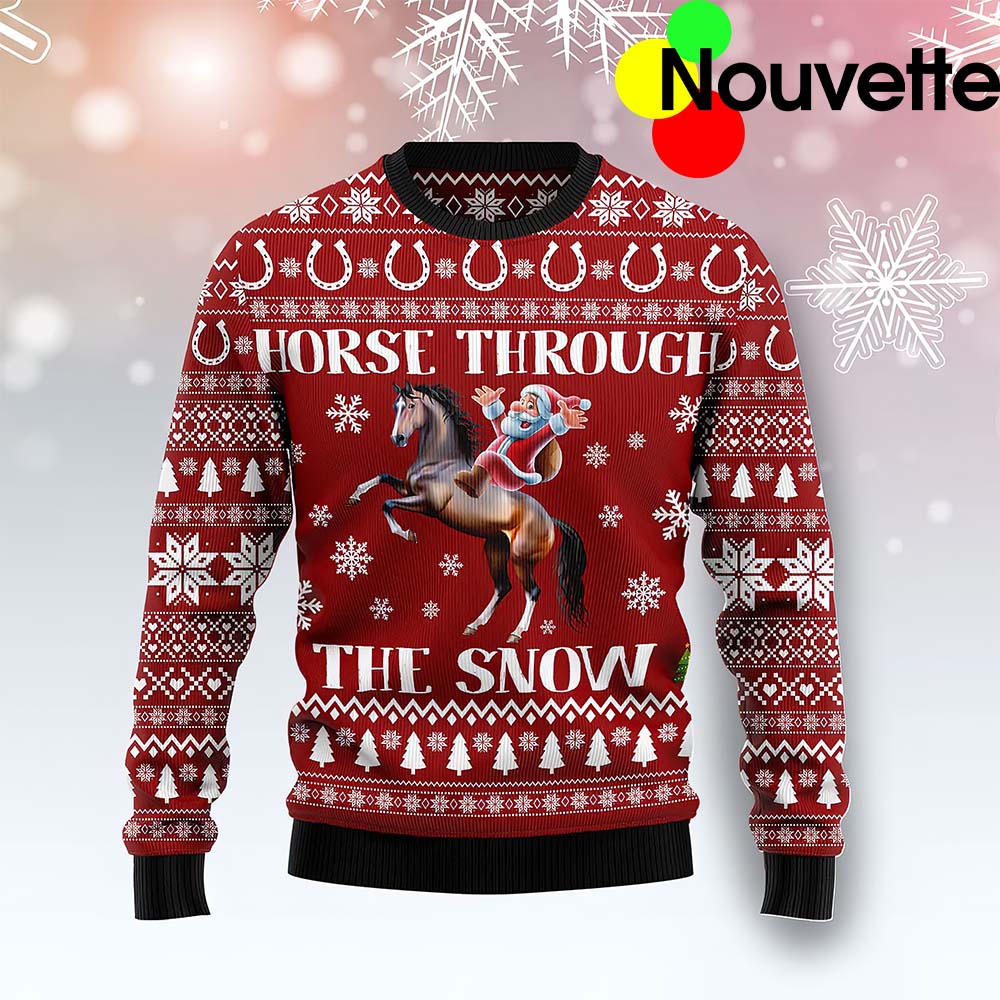 Horse Through The Snow Ugly Christmas Sweater Horse Through The Snow Ugly Christmas Sweater