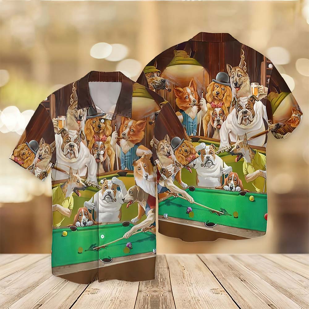 Vintage Dogs Playing Pool Hawaiian Shirt Vintage Dogs Playing Pool Hawaiian Shirt