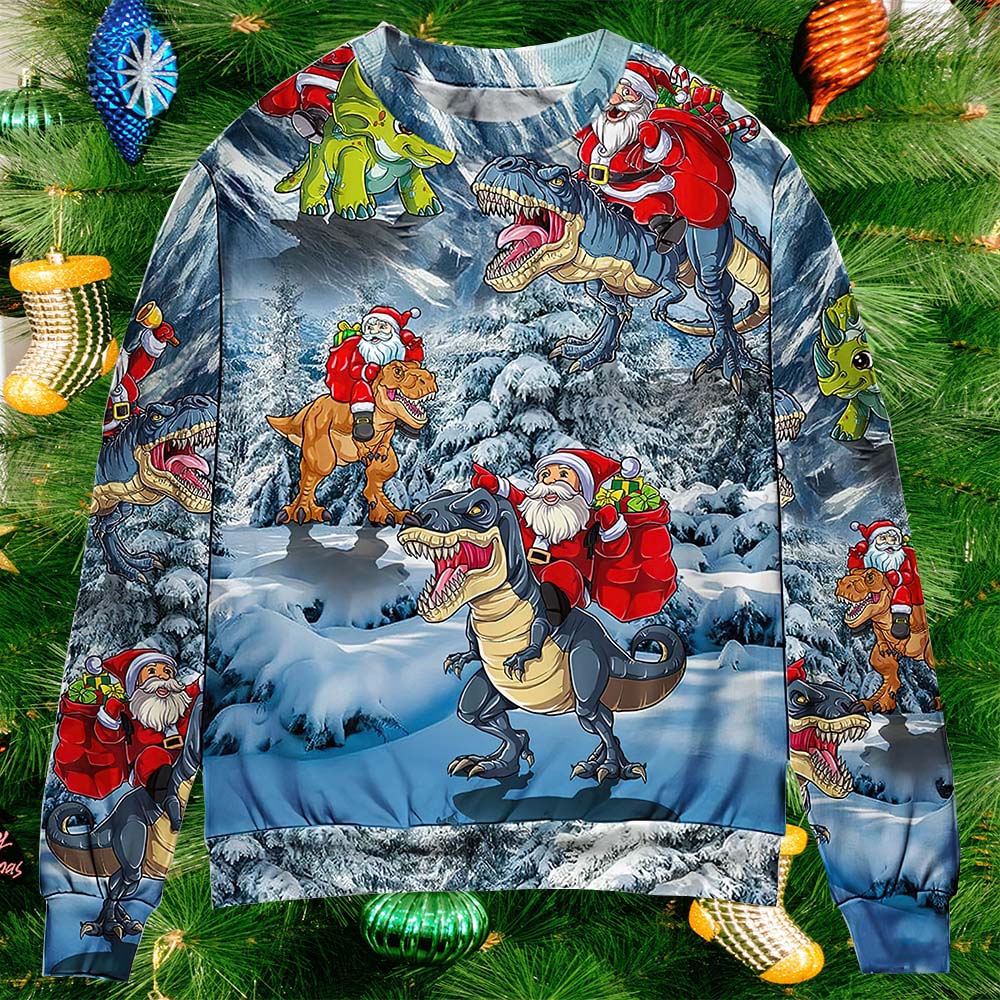 Santa Claus Riding Dinosaur Christmas Sweater Santa Claus Riding Dinosaur Christmas Sweater