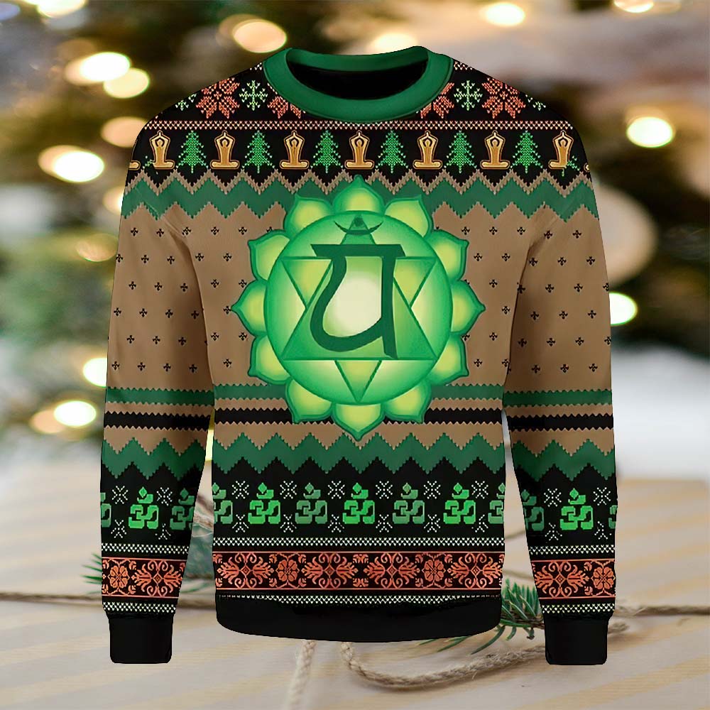 Brown And Green Heart Chakra Christmas Sweater Brown And Green Heart Chakra Christmas Sweater