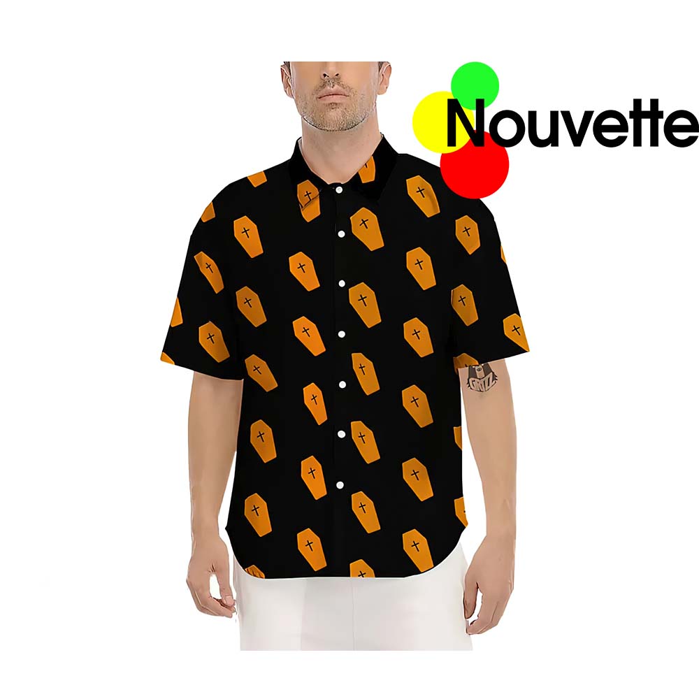Orange Coffin Pattern Halloween Hawaiian Shirt