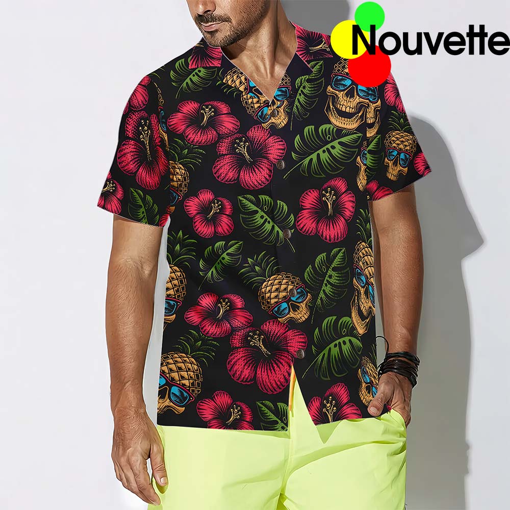 Pineapple Skull Tropical Flowers Hawaiian Shirt Pineapple Skull Tropical Flowers Hawaiian Shirt