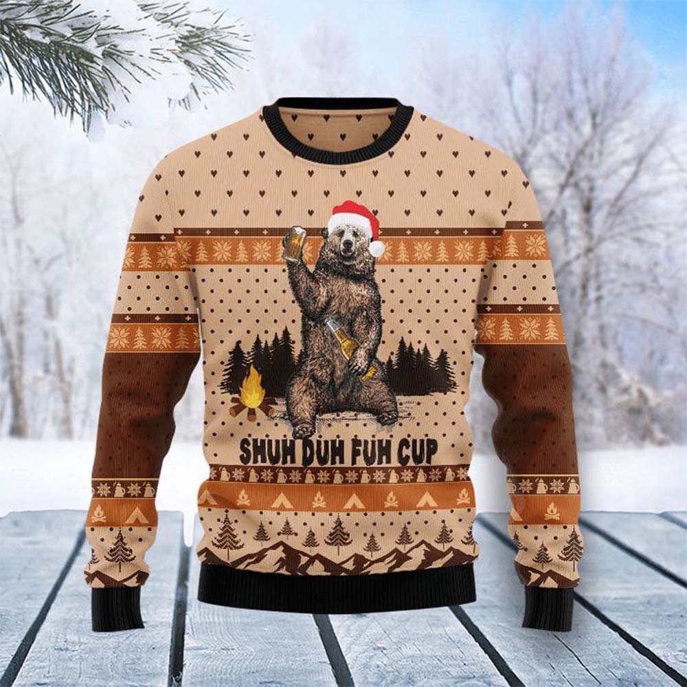Bear Camping Shuh Duh Fuh Cup Christmas Sweater