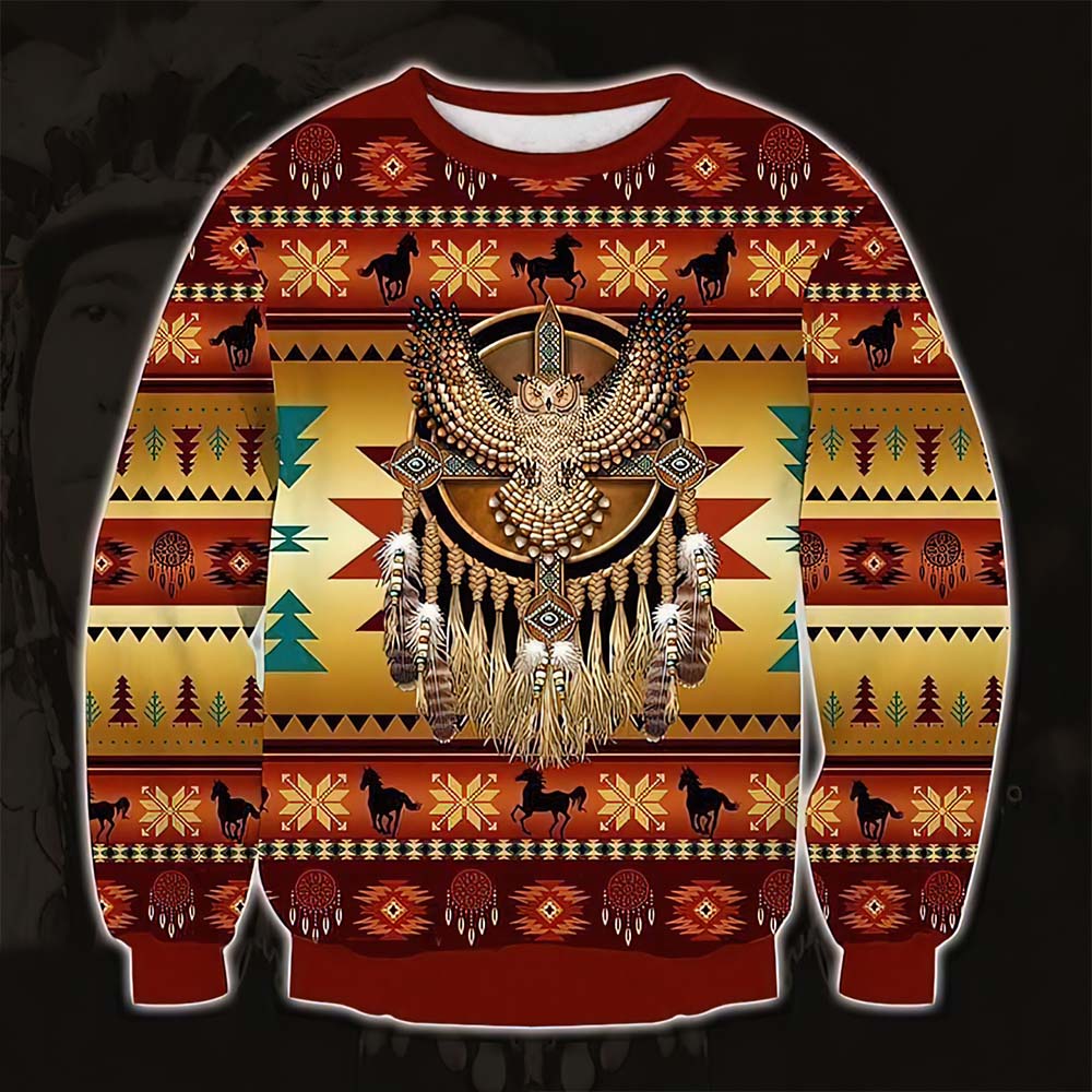 Owl Native America Christmas Sweater
