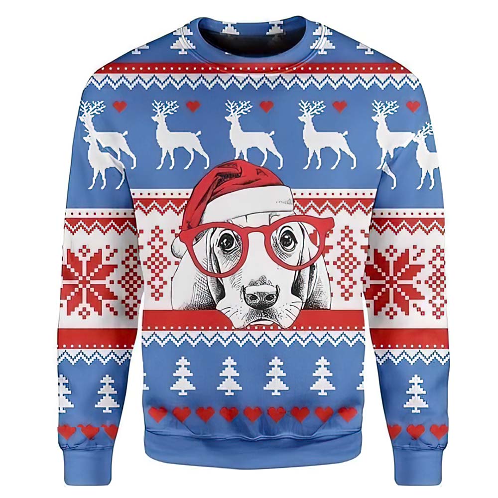 Adorable Dog With Glasses Christmas Sweater Adorable Dog With Glasses Christmas Sweater