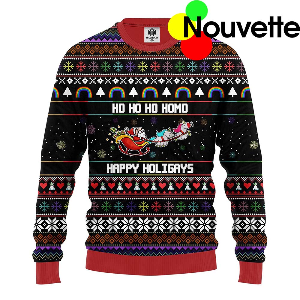Santa Claus Ho Ho Ho Homo Happy Holigays Christmas Sweater Santa Claus Ho Ho Ho Homo Happy Holigays Christmas Sweater